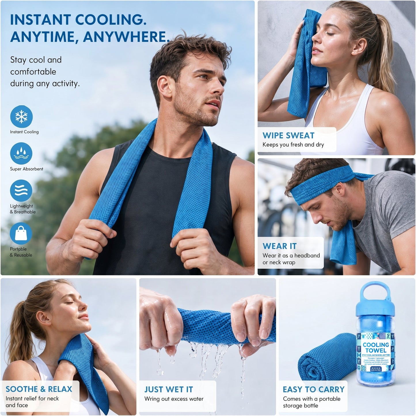 ☀️Cooling Towel -👍Daba™ Cold Sweat Towel You Can Use Anywhere, Anytime! Reusable Soft Absorbent Cooling Portable 🔥