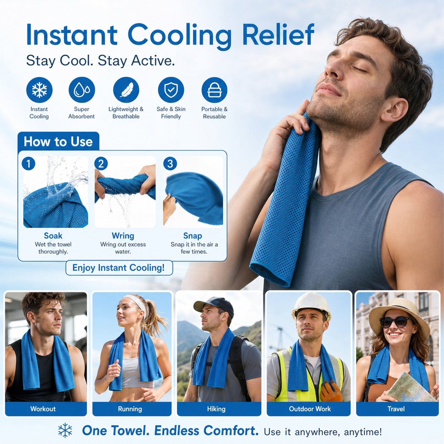 ☀️Cooling Towel -👍Daba™ Cold Sweat Towel You Can Use Anywhere, Anytime! Reusable Soft Absorbent Cooling Portable 🔥