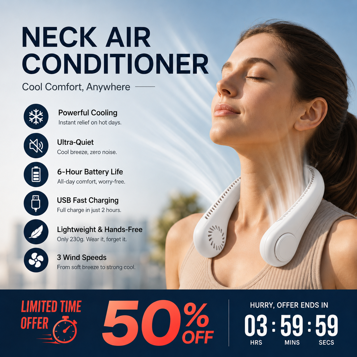 Daba™ 🥳 HOT SALE 🥳 50K+ SOLD! 🍃 Neck Air Conditioner Fan – Quiet, Hands-Free Cooling💧 (Offer)