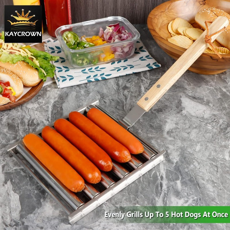 Daba™ Hot Dog Roller Rack – Grill 5 Hot Dogs Evenly with Easy Push & Pull Design