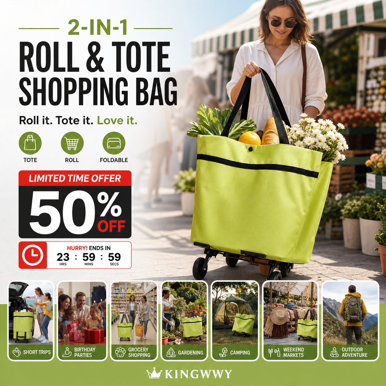 🔥HOT SALE 50% OFF🔥Daba™ Foldable 2-in-1 Shopping Bag🔥