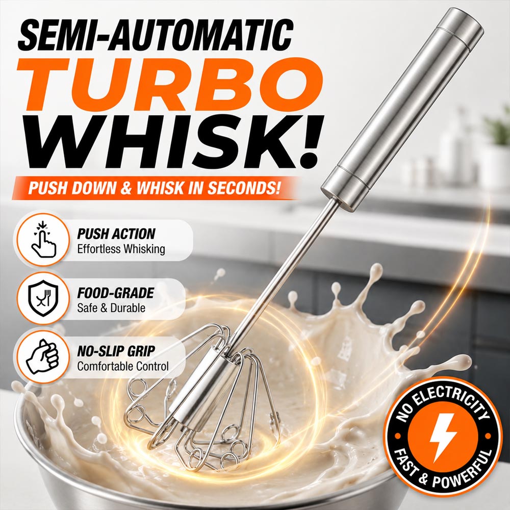 🥚 BUY 2 GET 1 FREE! 🔥Daba™ Semi-Automatic Stainless Steel Push-Down Whisk – Fast, Durable & Effortless Mixing