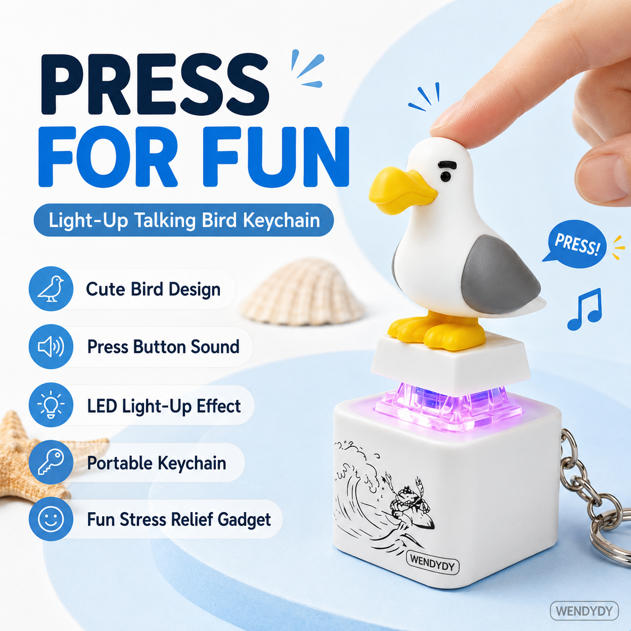 Daba™ Voice-Activated Light-Up Rechargeable Bird Button Keychain🐦