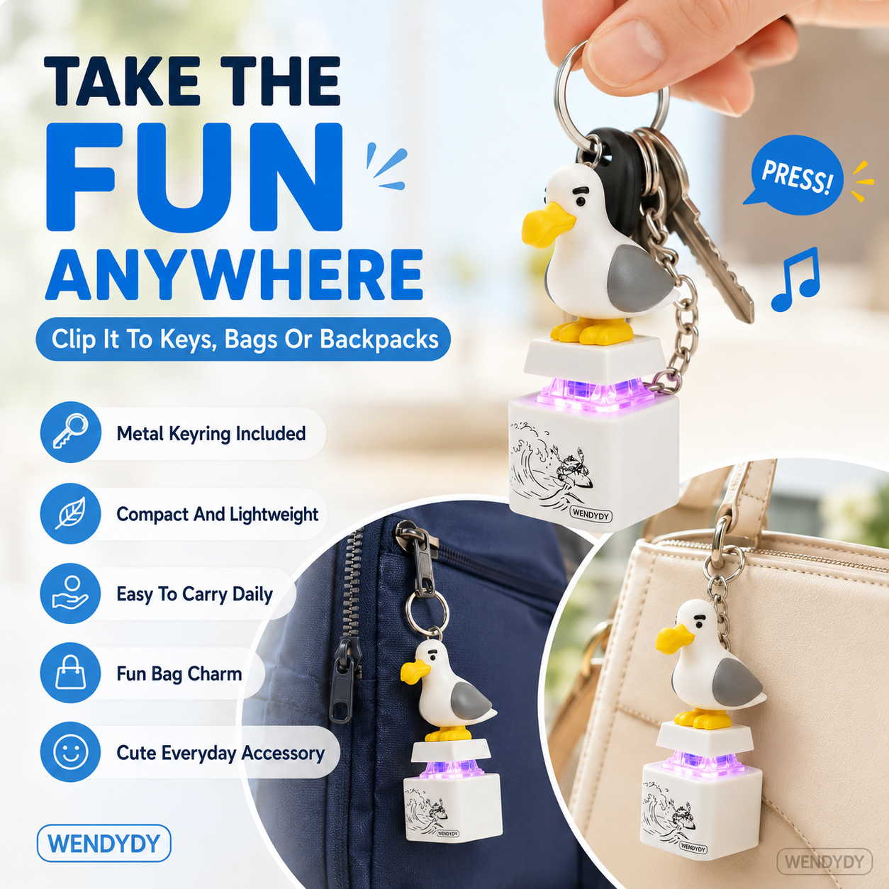Daba™ Voice-Activated Light-Up Rechargeable Bird Button Keychain🐦