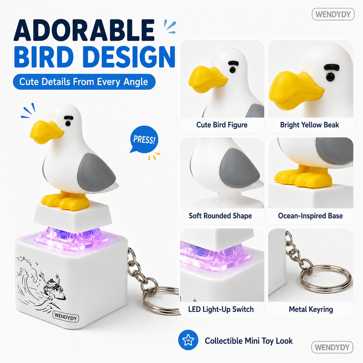 Daba™ Voice-Activated Light-Up Rechargeable Bird Button Keychain🐦