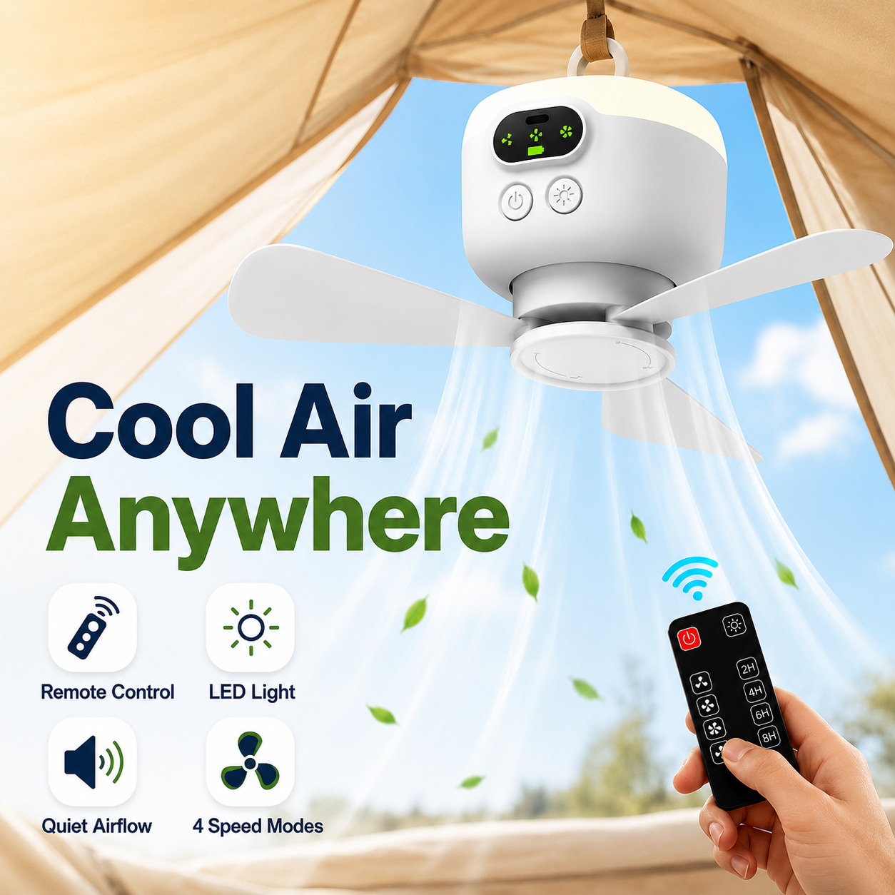 Daba™ CoolBreeze Rechargeable Hanging Fan with LED Light