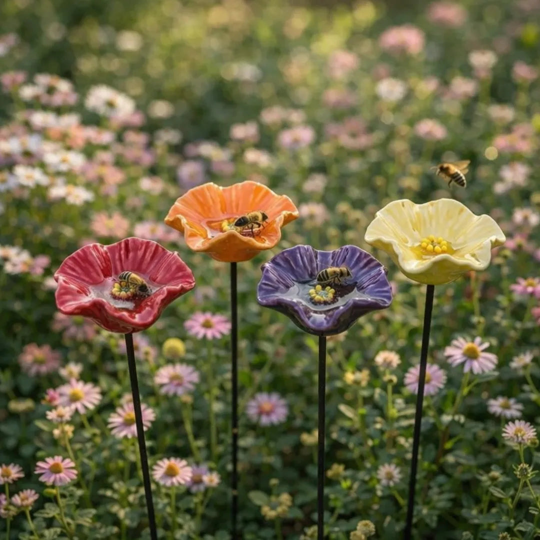 Handmade Bee Flowers – Weather-Resistant Ceramic Bee Waterers