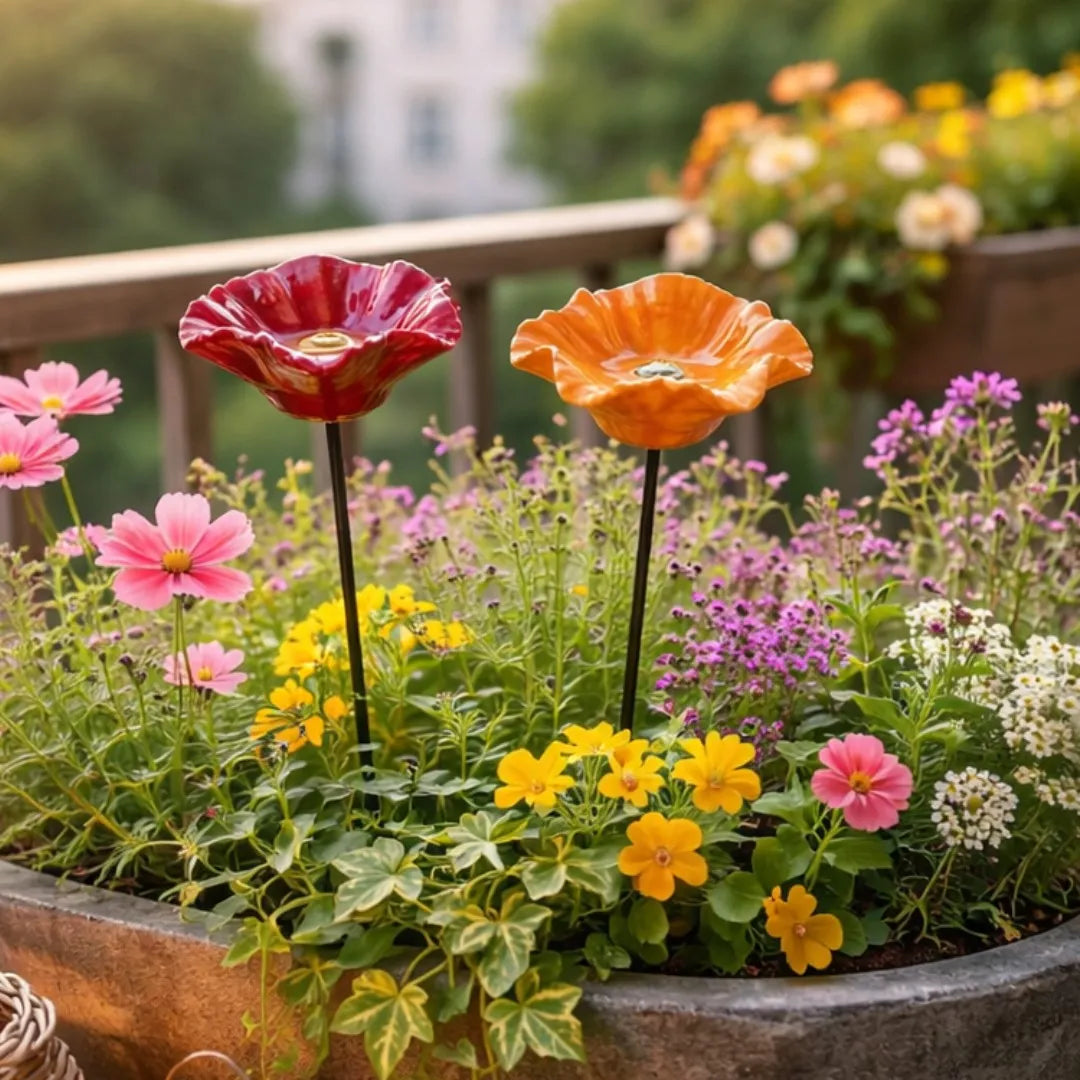 Handmade Bee Flowers – Weather-Resistant Ceramic Bee Waterers