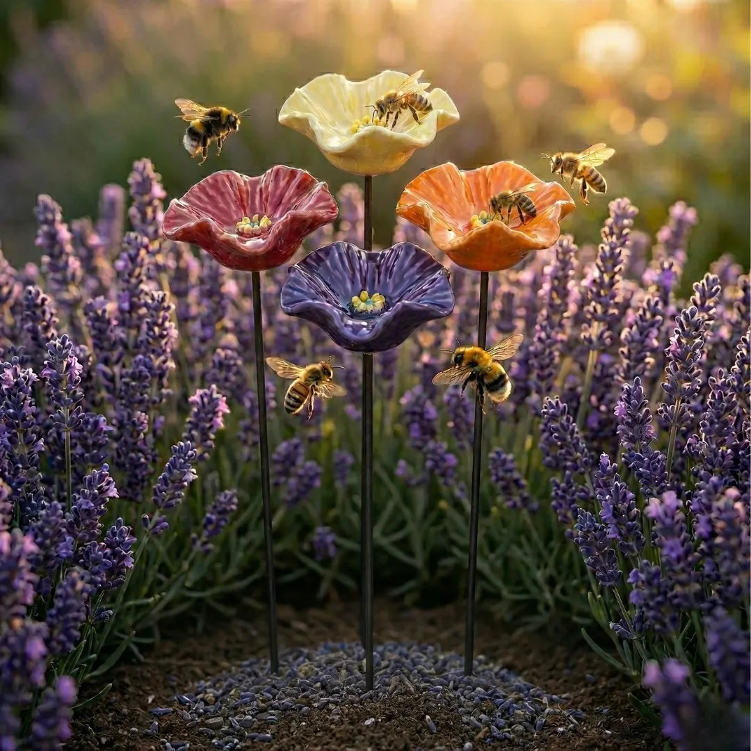 Handmade Bee Flowers – Weather-Resistant Ceramic Bee Waterers