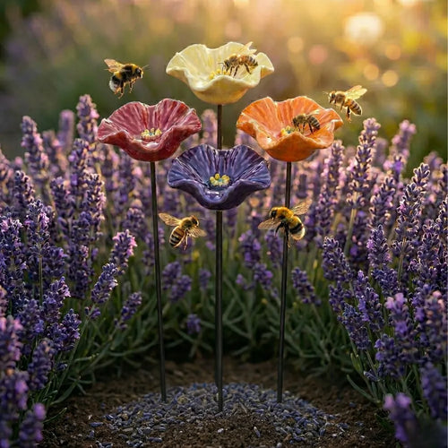 Handmade Bee Flowers – Weather-Resistant Ceramic Bee Waterers