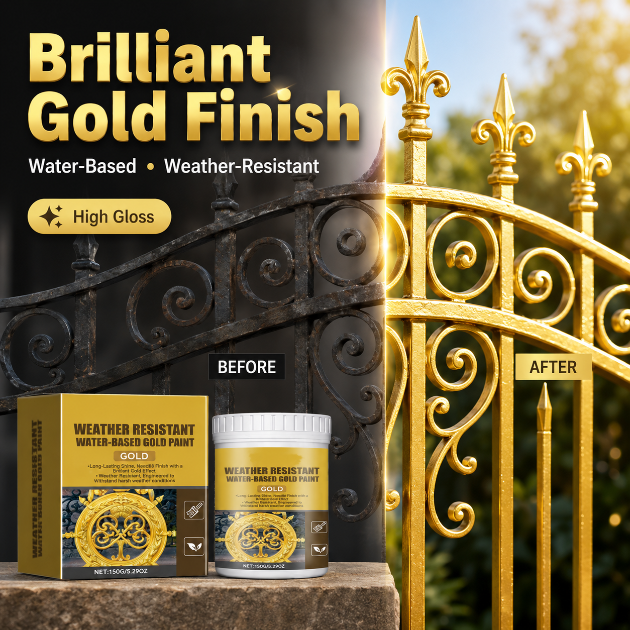 Daba™ Weather Resistant Water-Based Gold Paint