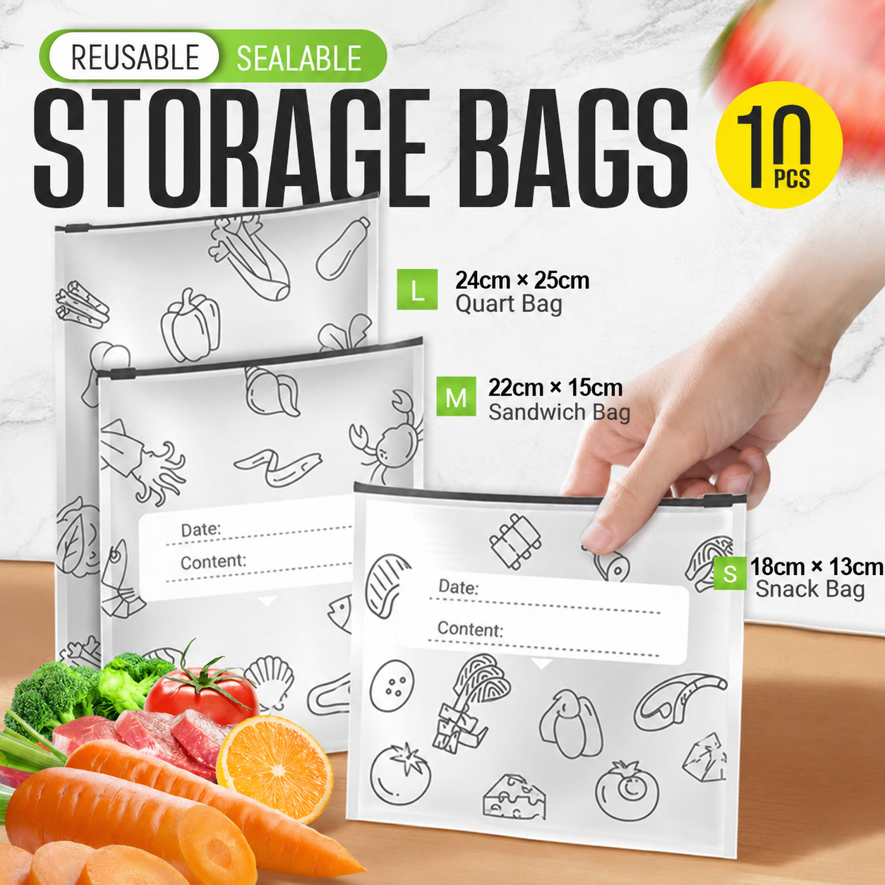Daba™🔥Limited Sale: Buy 2 get 1 free!🍗 🥦Reusable Aluminum Foil Sealable Storage Bags