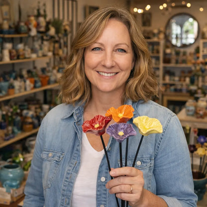 Handmade Bee Flowers – Weather-Resistant Ceramic Bee Waterers